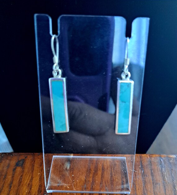 Turquoise Rectangle Dangle Earrings in Sterling - image 3