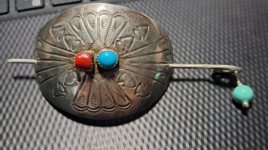 Native American Sterling Hair Accessory With Turquoise and  display picture 1