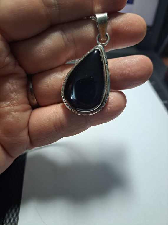 Teardrop Onyx and Sterling Pendant with Sterling … - image 4