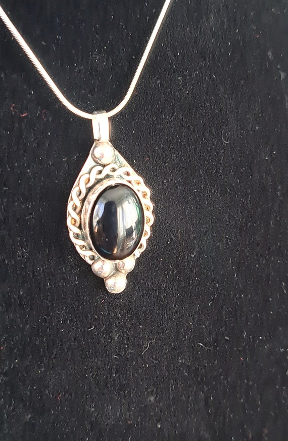 Native American Onyx in Sterling Necklace, signed