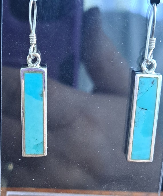 Turquoise Rectangle Dangle Earrings in Sterling - image 2