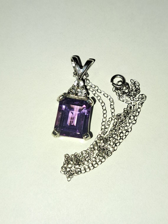 Sterling Silver and Amethyst Emerald Cut Pendant