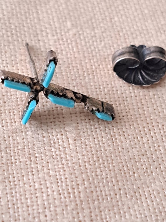 Native American Zuni Needlepoint Turquoise Cross, single Earring