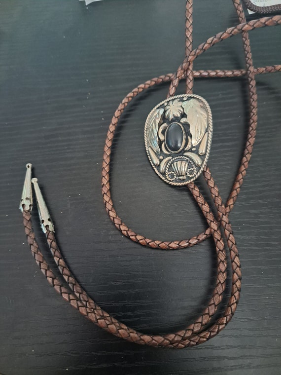 Mexican Onyx and Alpaca Bolo with Leather Braid