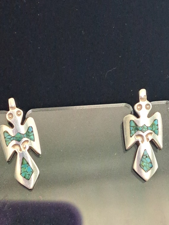 Native American Turquoise Peyote Bird Earrings in… - image 1