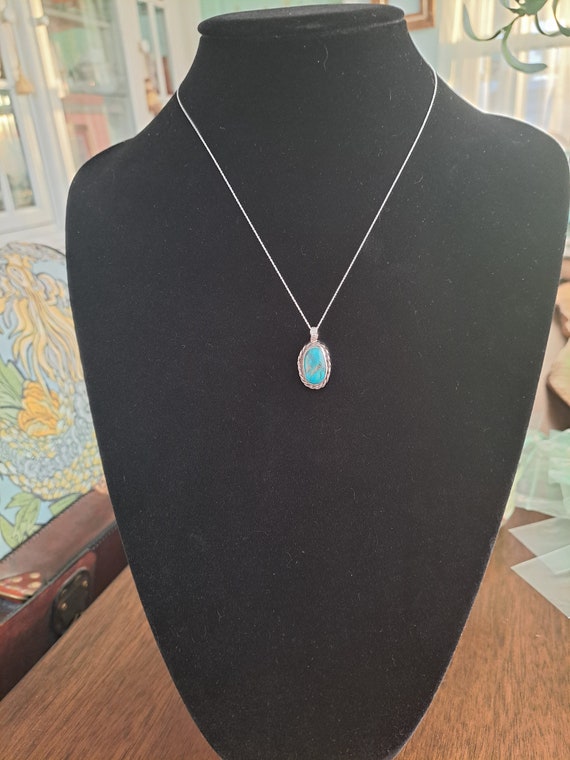Native American Free-form Oval Turquoise Pendant - image 2
