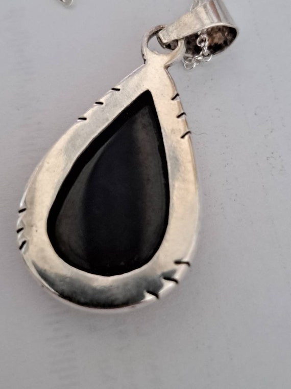 Teardrop Onyx and Sterling Pendant with Sterling … - image 3