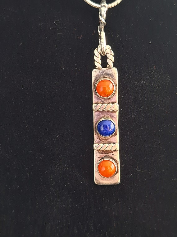 Native American Lapis and Coral Sterling Pendant w