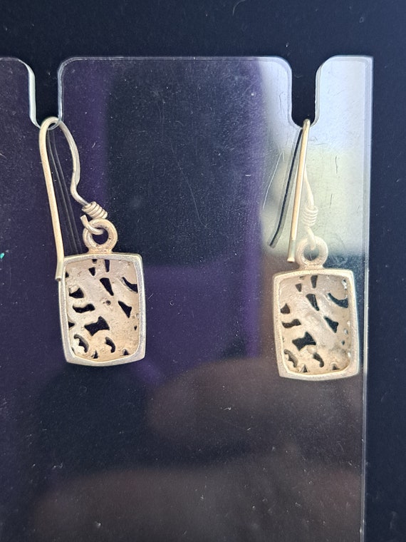Sterling Cutwork Rectangular Earrings - image 3