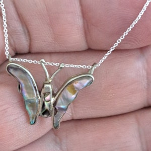 vintage southwest abalone butterfly pendant with sterling chain