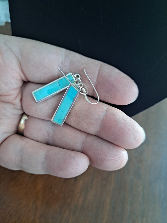 Turquoise Rectangle Dangle Earrings in Sterling - image 1
