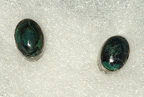 Vintage Turquoise and Sterling Stud Earrings - image 1
