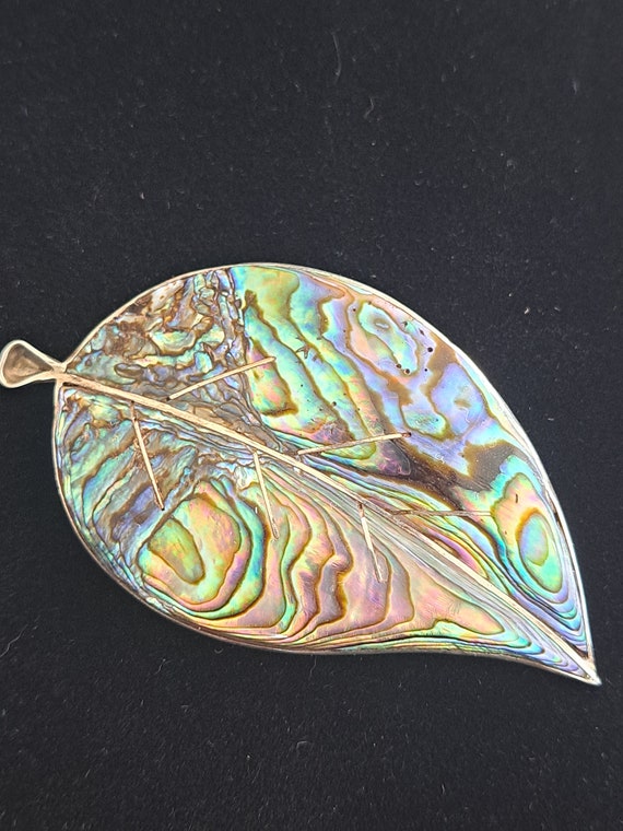 Abalone Inlaid Leaf Pin in Sterling Silver