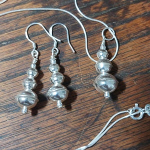 Sterling Silver Seamed Bead Necklace and Earrings