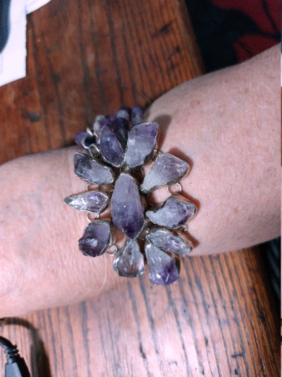 Amethyst and Sterling Articulated Bracelet - image 1