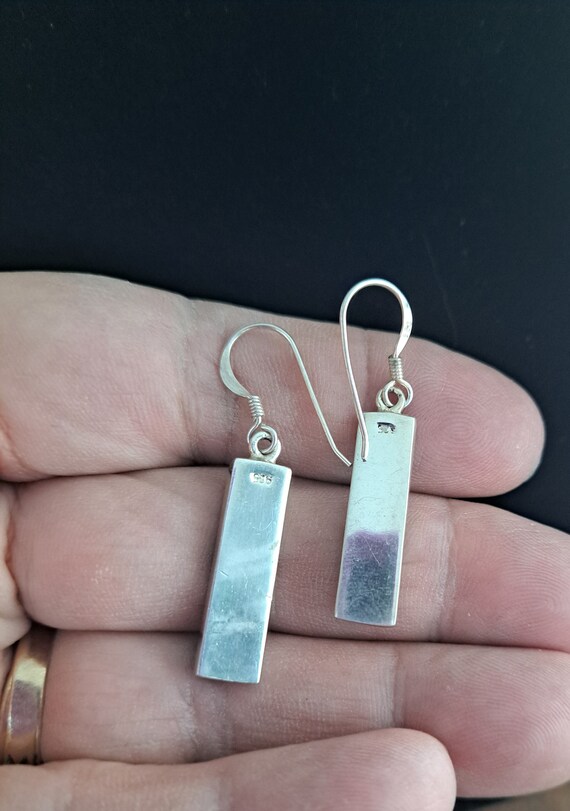 Turquoise Rectangle Dangle Earrings in Sterling - image 4