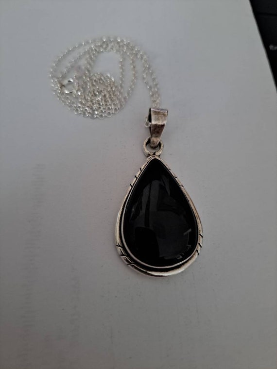 Teardrop Onyx and Sterling Pendant with Sterling … - image 5