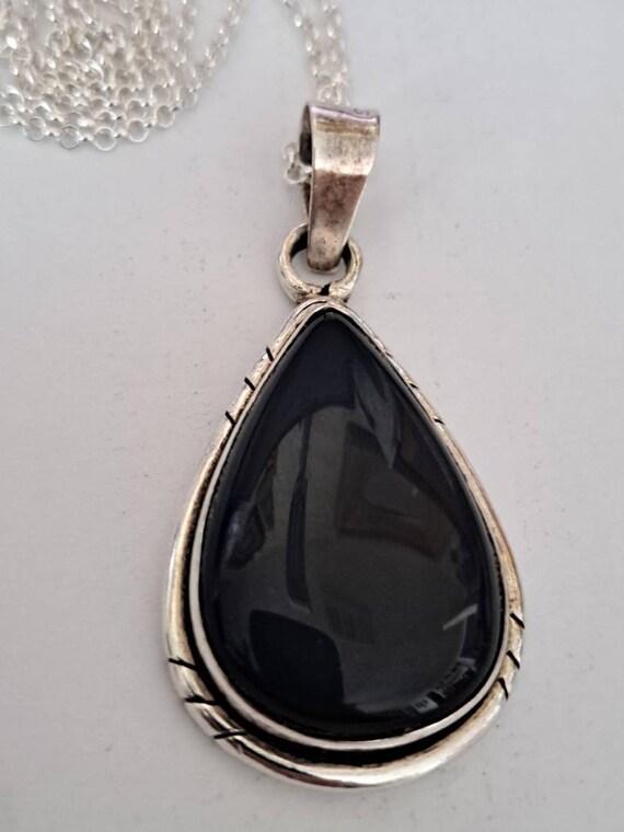 Teardrop Onyx and Sterling Pendant with Sterling … - image 2