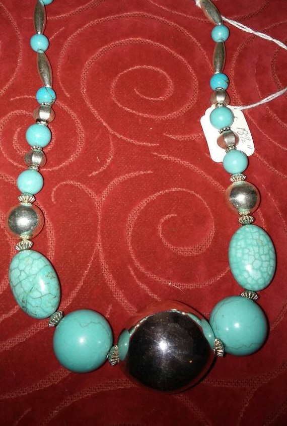 Sterling bead with turquoise stone necklace