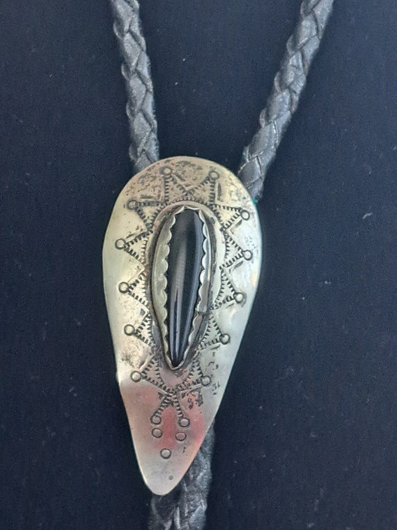Native American Onyx and Sterling Bolo
