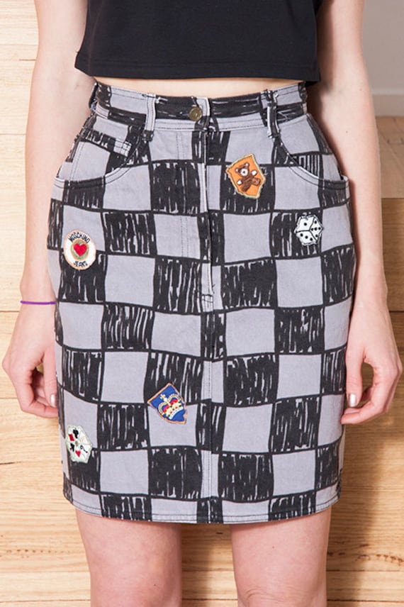 Vintage 1990s MOSCHINO Checkerboard LOGO Skirt