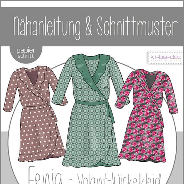 Papierschnittmuster, Schnittmuster, kibadoo, Wickelkleid mit Volant Fenja, Kleid, Wickelkleid