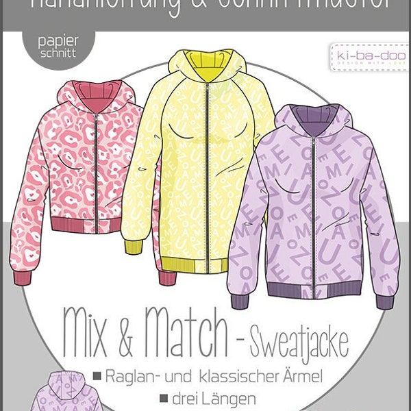 Papierschnittmuster, Mix & Match Sweatjacke, Schnittmuster, kibadoo, Damen