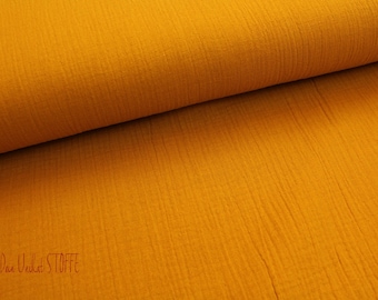 10.00EUR/meter, muslin, ocher, yellow, double gauze, fabric, fabrics, cotton