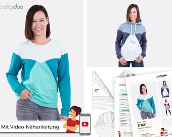 Papierschnittmuster, Schnittmuster, Hoodie, Pullover, Damen, Zoey, Pattydoo