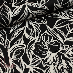 10.90EUR/metro, cotone, raso, tessuto, strech, nero, bianco, bianco e nero, foglie, raso di cotone