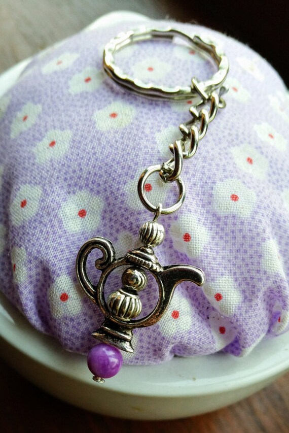 Silver teapot keychain teapot keyring amethyst bag charm Etsy