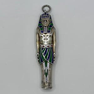 1920&#39;s Egyptian Revival Silver Enameled King Tut Pharaoh Pendant