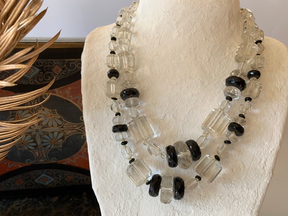 1920'a Art Deco Rock Crystal Faceted Double Stran… - image 3