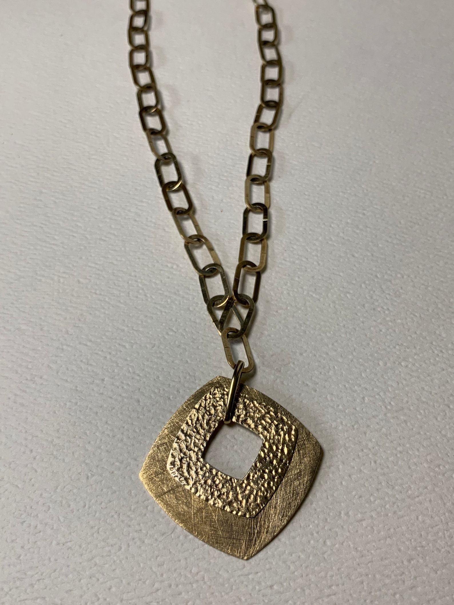 Vintage Brushed Gold Square Pendant Necklace Open Light Link | Etsy