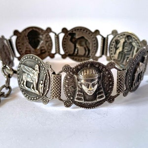 Vintage Egyptian Tourist Souvenir Bracelet Pharaoh Ramesses Camels Sphinx 1950&#39;s