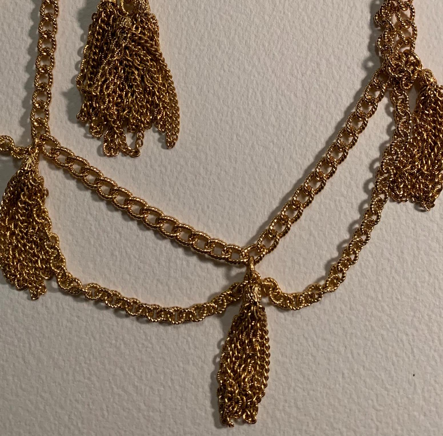 Vintage Napier Bikini Belt Gold-tone Link Chain Belt With Tassel 1960s Vintage Napier Bikini Belt or Necklace Multi Tassel 1960 main image 2