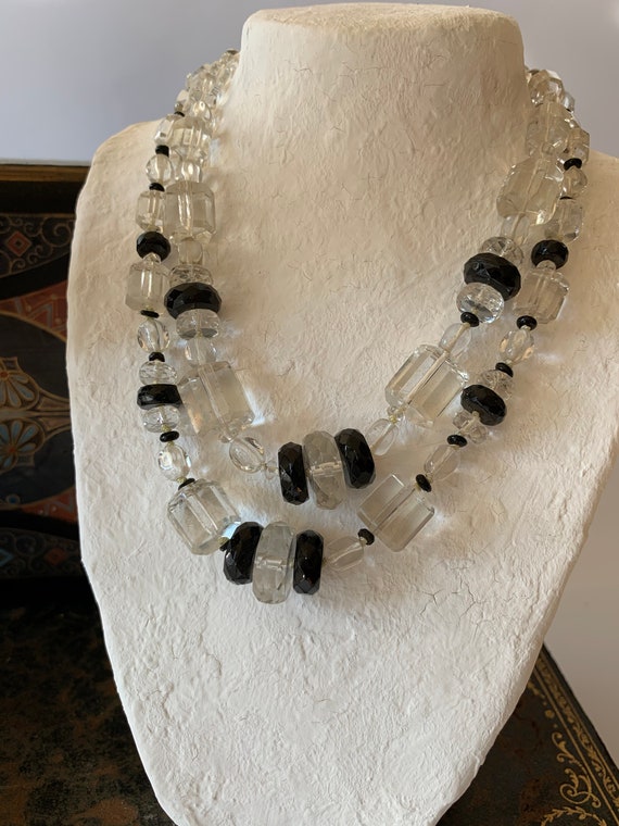 1920'a Art Deco Rock Crystal Faceted Double Stran… - image 7