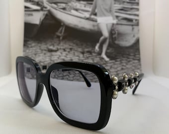 Vintage Y2K Chanel Black Rectangle Sunglasses Classic CC Logo