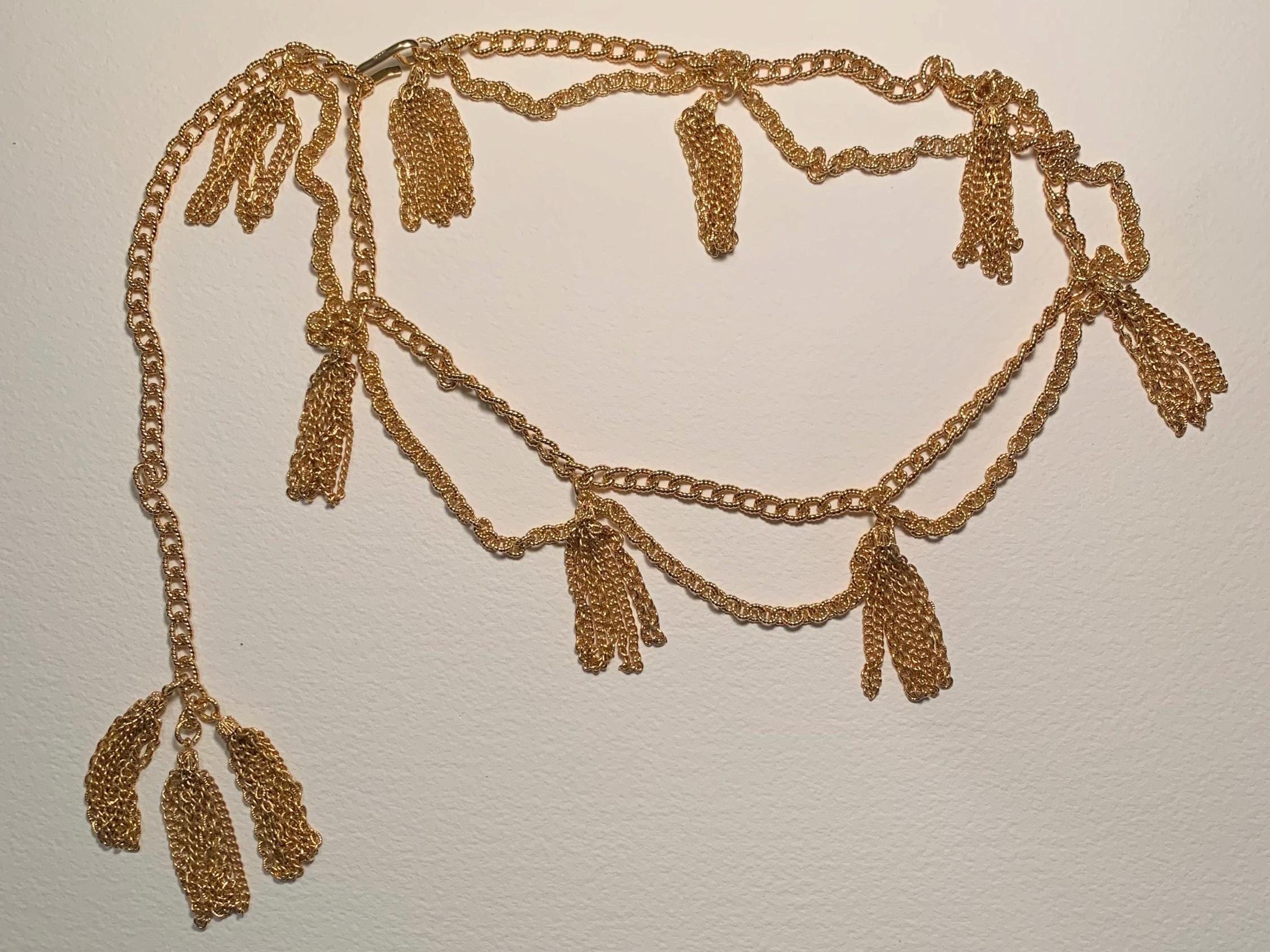 Vintage Napier Bikini Belt Gold-tone Link Chain Belt With Tassel 1960s Vintage Napier Bikini Belt or Necklace Multi Tassel 1960 main image 4