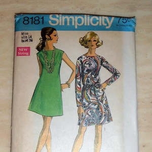 Womens Dress pattern, Simplicity 8181 Sewing pattern, size 14, Bust 36, Mini Dress, Casual Dress,  60s Dress Retro pattern, Jiffy, Epsteam