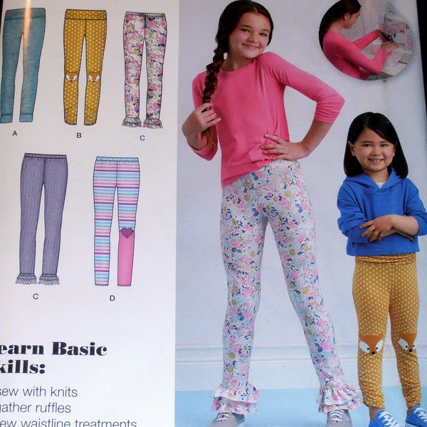 Girls Knit leggings, Childs Leggings, Simplicity 0835/8525, Size 3-14, Ruffles leggings, Girls pants, Epsteam