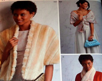 Fur Shawl, Stole, Wrap pattern, Simplicity 0854/8530 Sewing pattern, One Size fits all, Clutch Purse, Accessories Pattern,  Epsteam