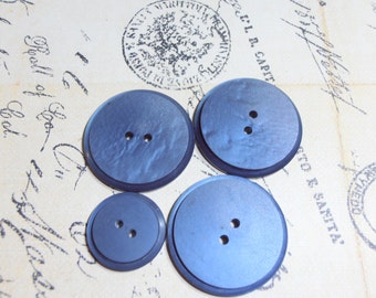 Blue Buttons, Raised Buttons, Antique Buttons, Decorative Buttons, Plastic, set of 4, Crafting supplies, Quilting, Vintage button,