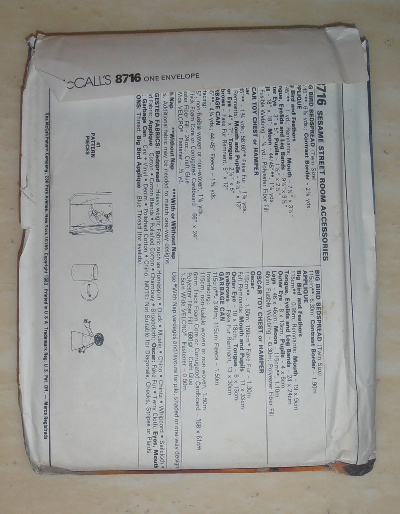 Toy Chest or Hamper Mccalls Craft 697/8716 Big Bird Blanket Etsy