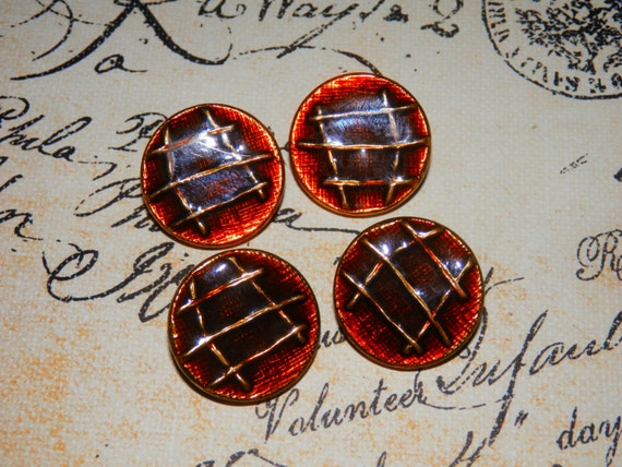 Metal Buttons, Vintage Metal, Supplies, Antique Buttons, Unique, Set of 4