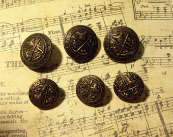 Metal Buttons, Vintage buttons, Decorative buttons, Shank Buttons, Set of 6, 2 sizes, Quilting, Crafting Buttons, Epsteam