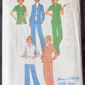 70s Shirt jacket and pants pattern, Simplicity 8032, top and pants, Office professional, size 16 pattern, Miss pattern, 70s pattern, Epsteam