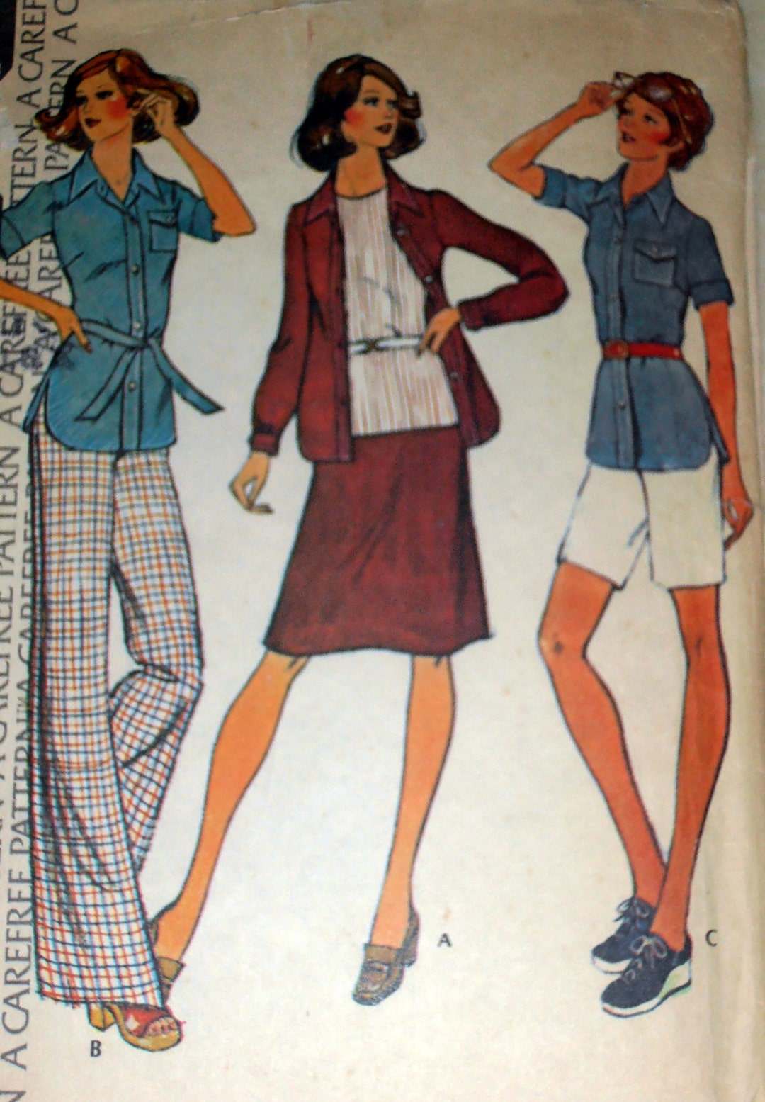 1970s Jacket Skirt and Bell Bottom Pants, Mccalls 4126 Sewing Pattern ...