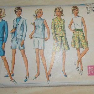 May include: Vintage Simplicity sewing pattern number 7548 for misses sizes 12 and 14. The pattern includes four different styles of skirts and shorts, all with a 34 inch bust. The pattern is printed on a white background with illustrations of four women wearing the different styles.