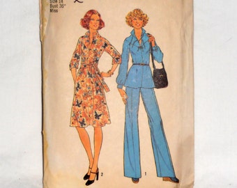 1970s Dress pattern, Simplicity 7263, Top and pants Pattern, Retro pattern,  size 14, 1975 pattern, Miss pattern, Epsteam